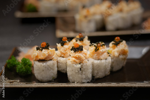 Japanese hoso maki sushi on plate