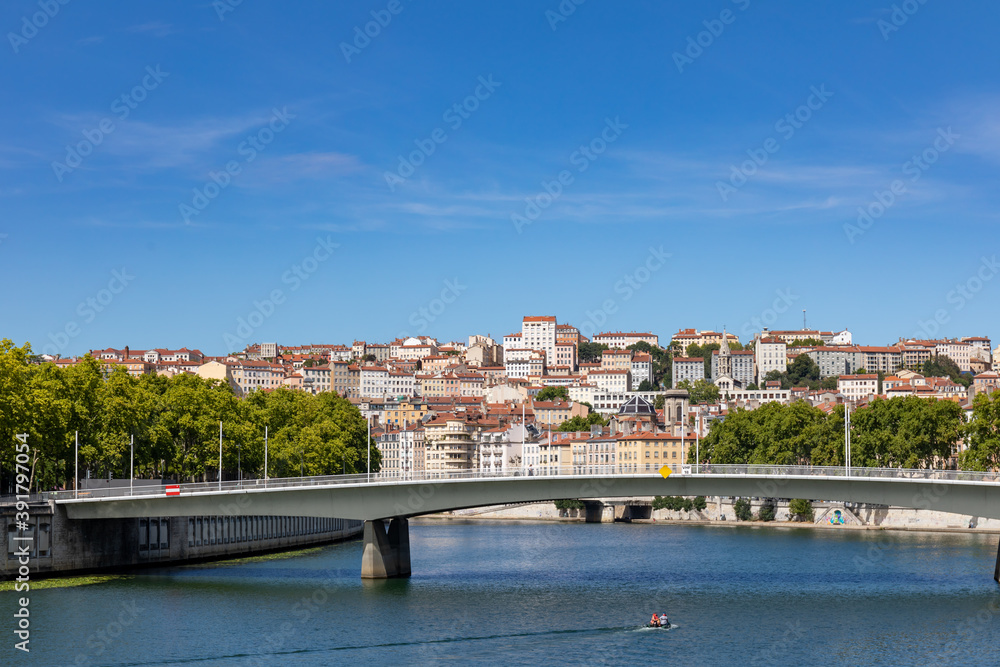 Fototapeta premium Alphonse Juin Bridge and Croix-Rousse district, Lyon, Rhone, France