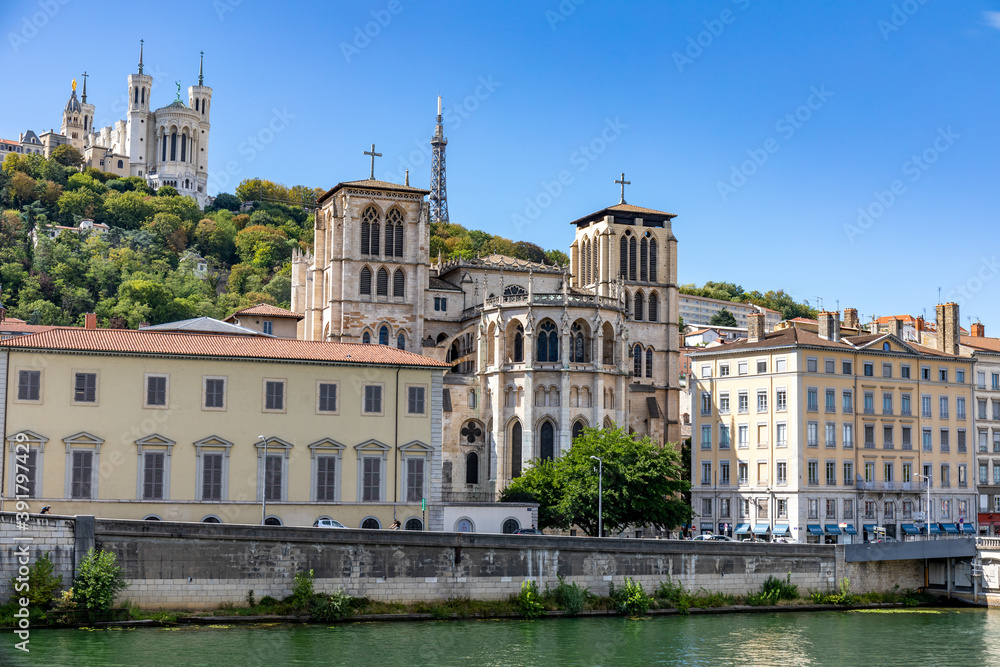 Fourviere and Saint-Jean Baptiste Cathedrals, Lyon, Rhone, France