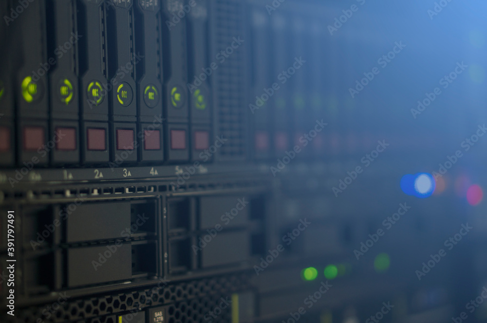A modern, high-performance server in an indoor operator's room. Server for creating cryptocurrency. High speed of information processing. Hacker's server. A modern, high-performance server in an indoor operator's room. Server for creating cryptocurrency. High speed of information processing. Hacker's server.