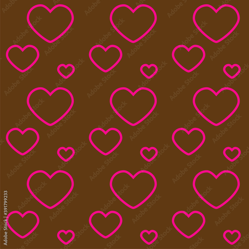 Seamless pattern with pink hearts on brown board. Love concept. Design for packaging and backgrounds. Valentine's day spirit. Print for textile, clothes and design. Jpg file