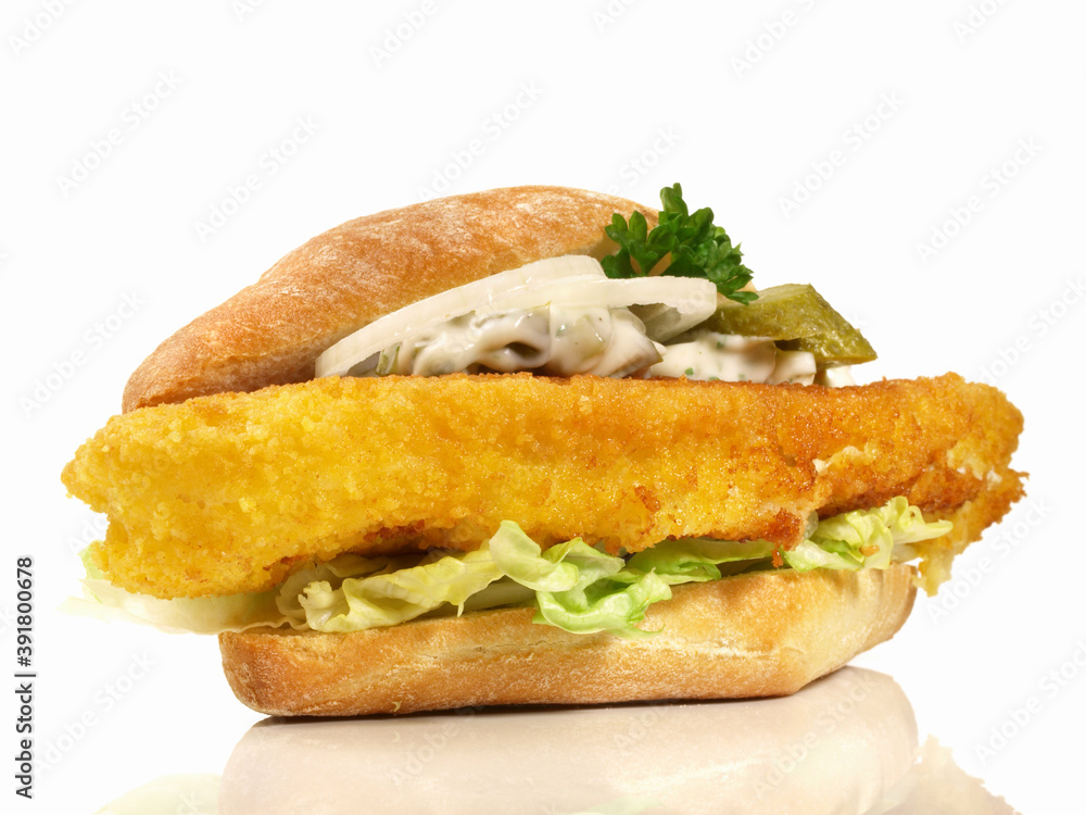Fried Fish Bun on white Background - Isolated Fried Fish Bun on white Background - Isolated