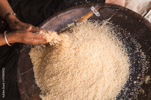 Preparing Couscous in M'Hamid El Ghizlane. photo