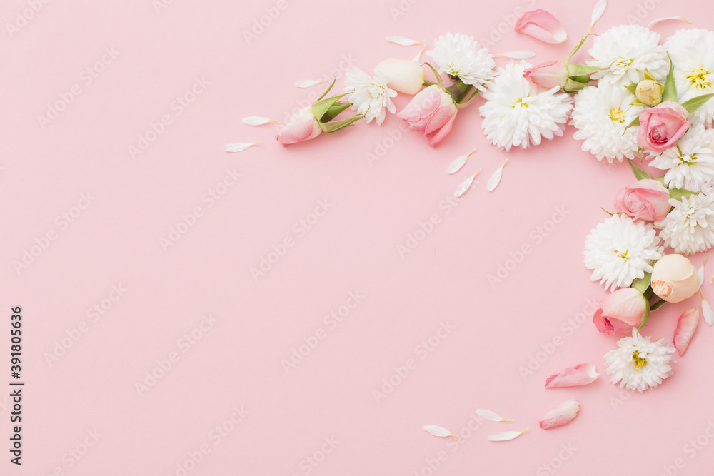 pink and white flowers on pink paper background