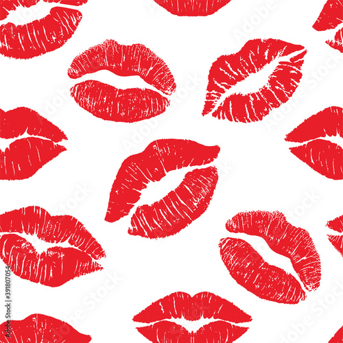 Imprint kiss, Female lipstick kiss print set for valentine day and love illustration isolated on white background. seamless pattern photo
