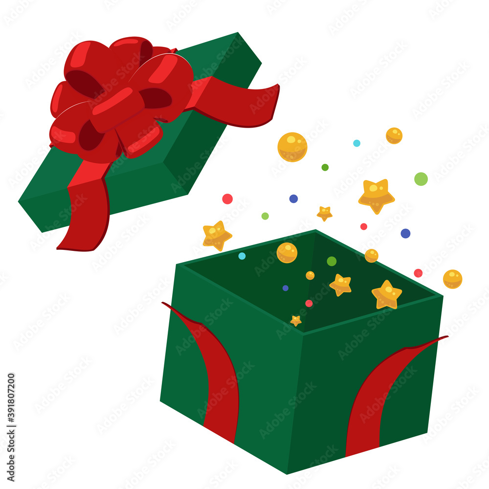 開いたクリスマスプレゼントの箱イラスト 飛び出す星 Stock Vector Adobe Stock