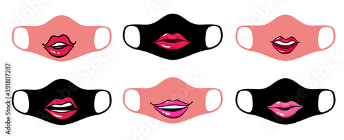 Reusable mouth kids funny masks with jungle animals faces in vector. Set of designs masked animals
