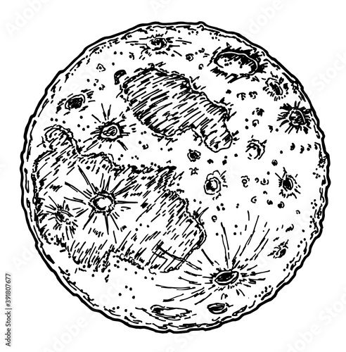 sketch of moon planet. tattoo for print design vector illustration