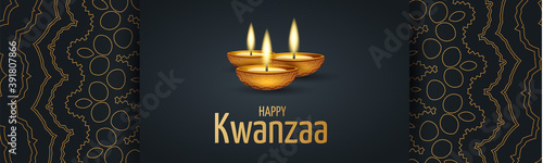Kwanzaa banner. Traditional african american ethnic holiday design concept with a burning candles and ornament. Vector illustration.