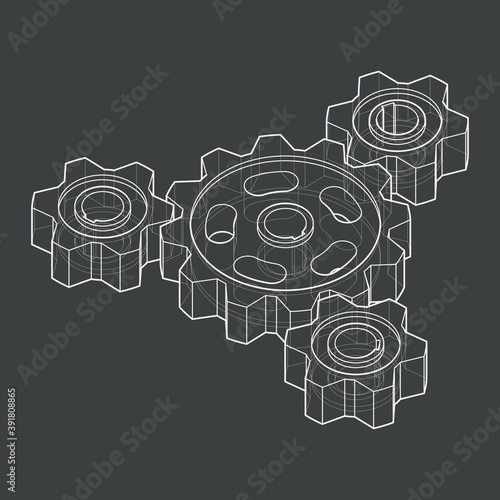 Isometric 3d drawing of gears vector illustration.