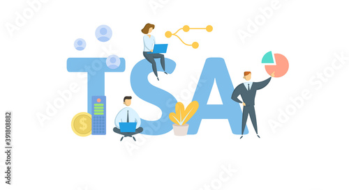 TSA, Tax-Sheltered Annuity. Concept with keywords, people and icons. Flat vector illustration. Isolated on white background.