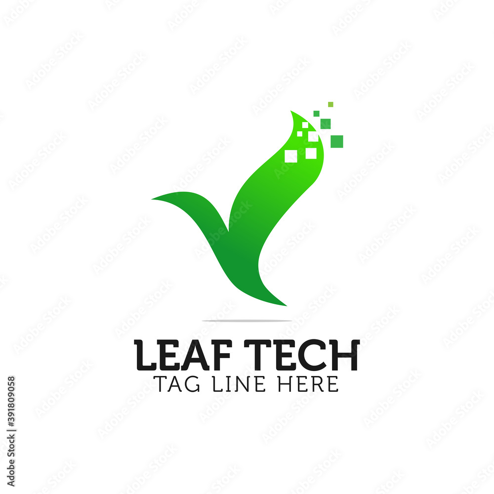 Fototapeta premium letter v leaf tech logo design modern nature green eco symbol sign icon