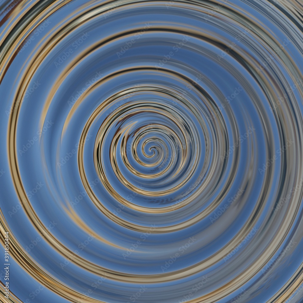 abstract water reflection spiral patterns in shades of blue silver and gold