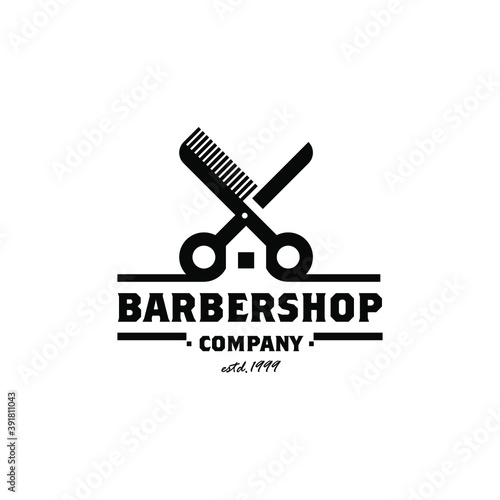 modern creative scissors and comb logo for barbershop	
