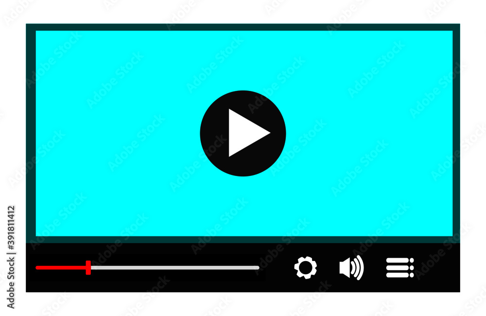 video player for web. Blue coloured screen of a media player. A screen of a video player with different buttons. video player for web. Blue coloured screen of a media player. A screen of a video player with different buttons.