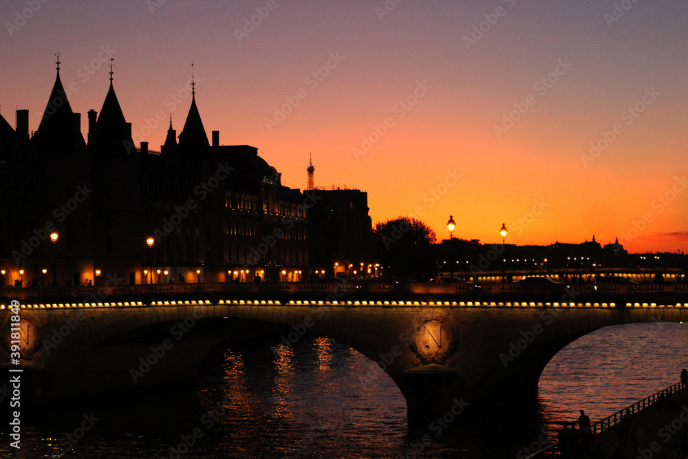 Sunset in Pont au change in Paris, France