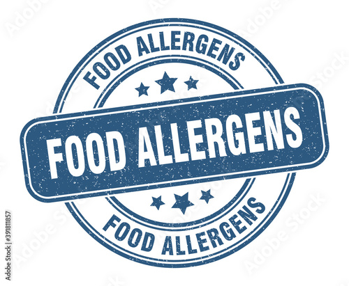 food allergens stamp. food allergens label. round grunge sign