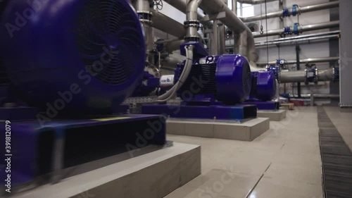 Interior of water treatment plant. Facility for purification of drinking water.