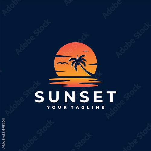 sunset ocean gradient logo design © modal tampang
