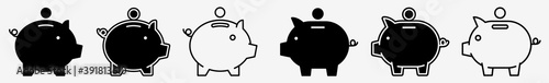 Piggy Bank Icon Set | Piggy-Bank Vector Illustration Logo | Piggybank Icons Isolated Collection