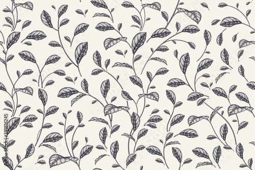 Seamless pattern with decorative leaves. Vector.