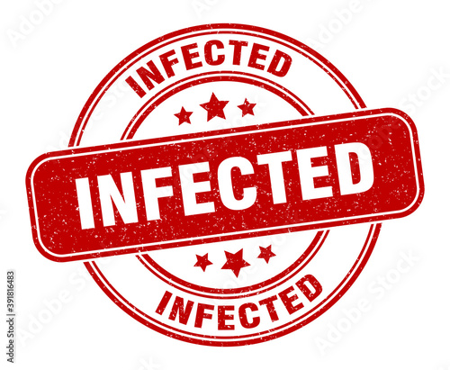 infected stamp. infected label. round grunge sign