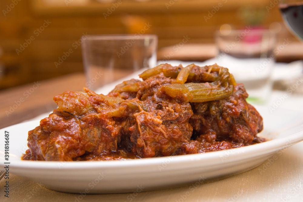 meat tail dish specialty from lazio region and Roma area called meat tail dish specialty from lazio region and Roma area called