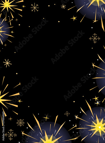 Yellow burning sparklers isolated on black. Indian firework with gold sparks, snowflakes and glow. Colorful vertical background for design banner, flyer, card for party, celebration. Vector .