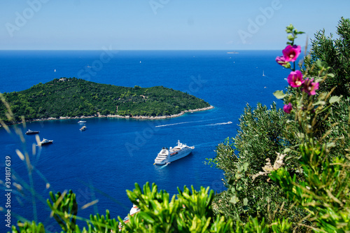 Beautiful view of the blue mediterranean sea from the coast Croatia. 