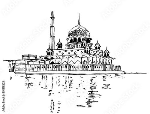 Drawing sketch illustration of Putra Mosque, Malaysia