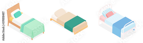 Set of isometric beds. Vector collection. Illustration in flat design.