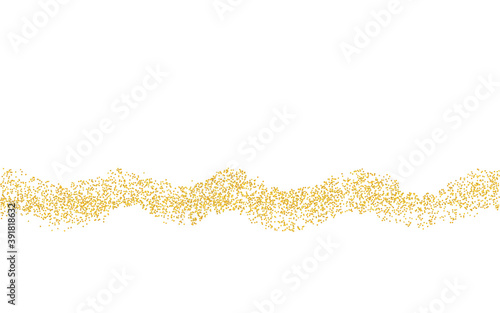 Wavy strip sprinkled with crumbs golden texture. Horizontal background Gold dust on a white background. Sand particles grain or sand. Vector backdrop golden path pieces grunge for design illustration
