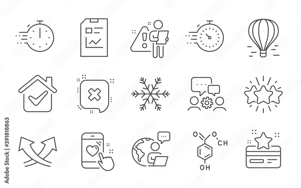 Intersection arrows, Timer and Engineering team line icons set. Loyalty card, Report document and Air balloon signs. Heart rating, Air conditioning and Reject symbols. Line icons set. Vector Intersection arrows, Timer and Engineering team line icons set. Loyalty card, Report document and Air balloon signs. Heart rating, Air conditioning and Reject symbols. Line icons set. Vector