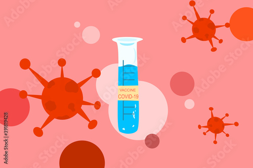COVID-19 vaccine concept vector, antiviral and bacterial reagent tube.  Corona virus and medicine