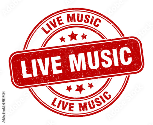 live music stamp. live music label. round grunge sign