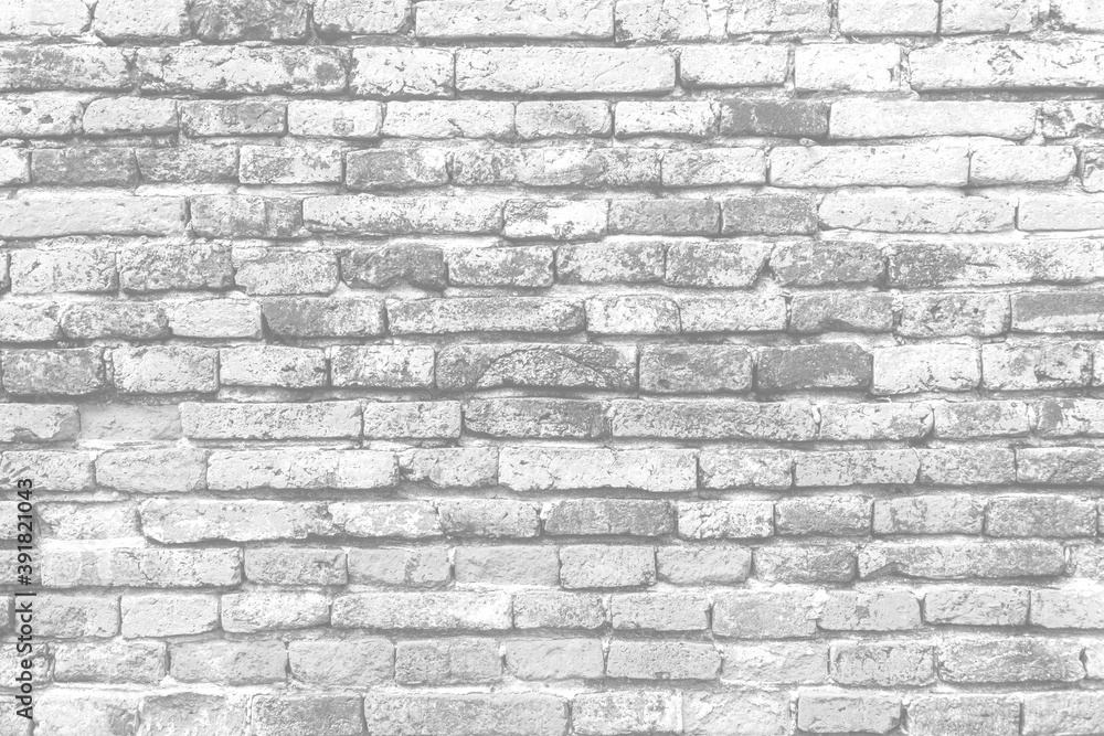Fototapeta premium Modern white vintage brick wall texture for background retro white Washed. Old Brick Wall Surface Grungy Shabby Background weathered. texture stained old stucco light gray and paint white brick wall.