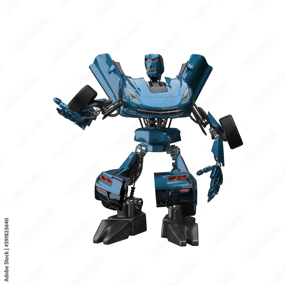 3D Illustration Abstract Blue Robot Transformer Stand 3D Illustration Abstract Blue Robot Transformer Stand