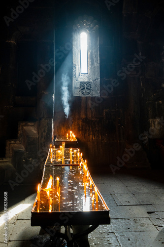 Geghard Monastery in Armenia, UNESCO World Heritage Site. The vestry or gavit. photo