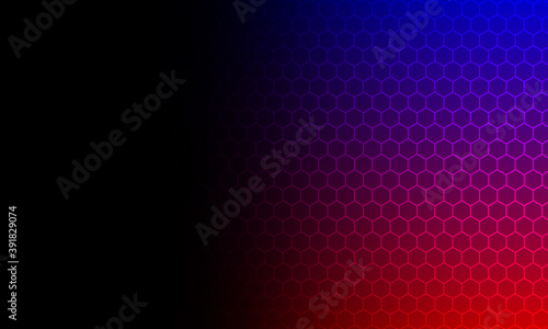 Abstract blue, red and black gradient hexagonal technology background.
