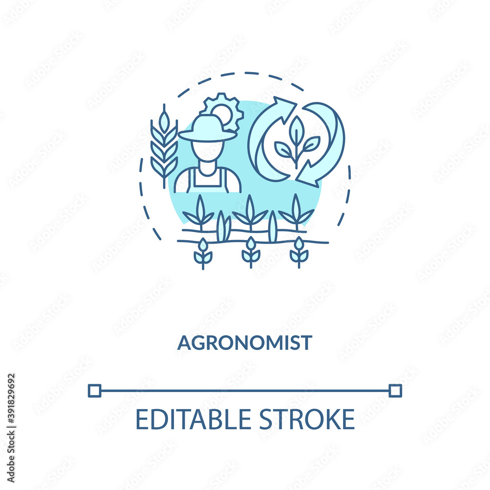 Agronomist concept icon. Top agriculture careers. Measure and record crops growth process and health status idea thin line illustration. Vector isolated outline RGB color drawing. Editable stroke Agronomist concept icon. Top agriculture careers. Measure and record crops growth process and health status idea thin line illustration. Vector isolated outline RGB color drawing. Editable stroke