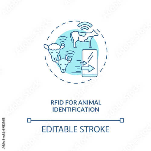RFID for Animal identification concept icon. Information technology in agriculture. Device for monitoring catle idea thin line illustration. Vector isolated outline RGB color drawing. Editable stroke