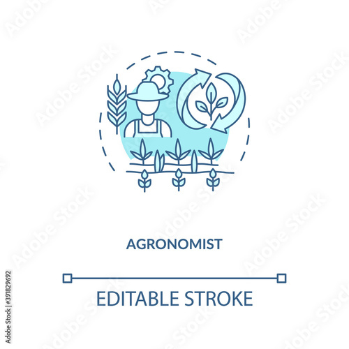 Agronomist concept icon. Top agriculture careers. Measure and record crops growth process and health status idea thin line illustration. Vector isolated outline RGB color drawing. Editable stroke