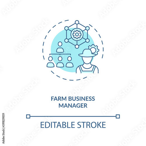 Farm business manager concept icon. Top agriculture careers. Administration of management industry accounts idea thin line illustration. Vector isolated outline RGB color drawing. Editable stroke