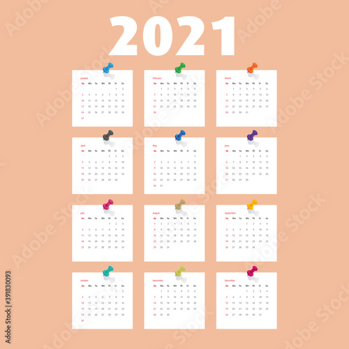 English 2021 calendar design. Vector