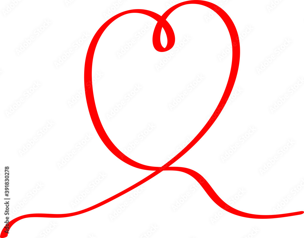 Red heart - doodle style outline for romantic valentines day greeting card. Vector graphic for web design, beautiful icon for cover.