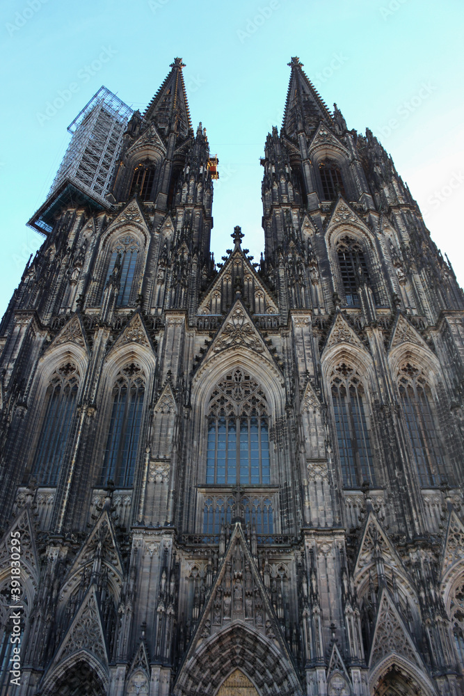 The facade of Cologne Cathedral (Kolner Dom), Roman Catholic cathedral church. It is the largest Gothic church in northern Europe.
