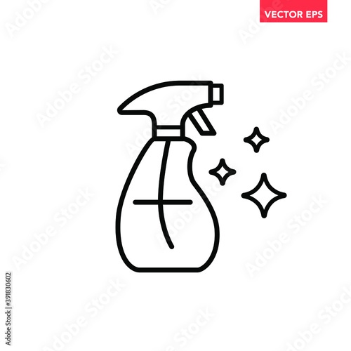Black single spray bottle line icon, simple cleaning tool flat design vector pictogram, infographic vector for app logo web website button ui ux interface elements isolated on white background
