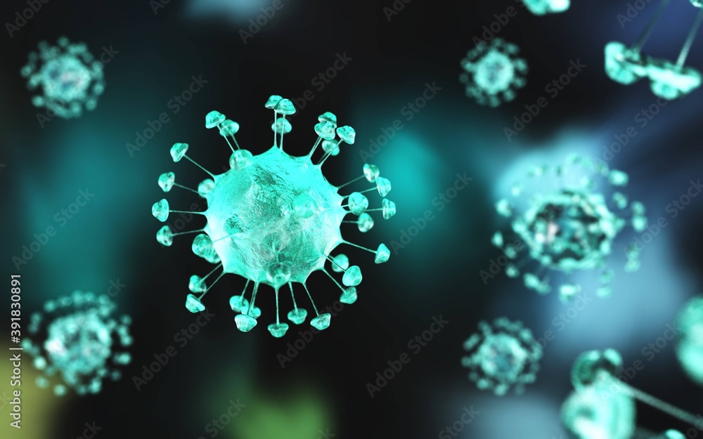 Virus close-up, viral infection, biological infection, 3d rendering