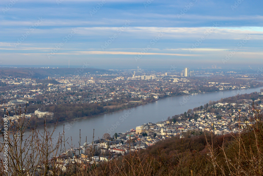 The Rhine and the city of Bonn in the background, Germany.