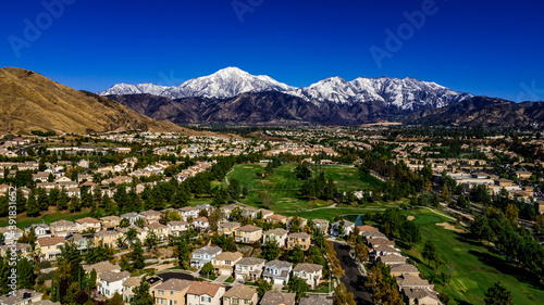 Canvas Print Aerial view of snow covered San Bernardino Peak in the San Bernardino mountains